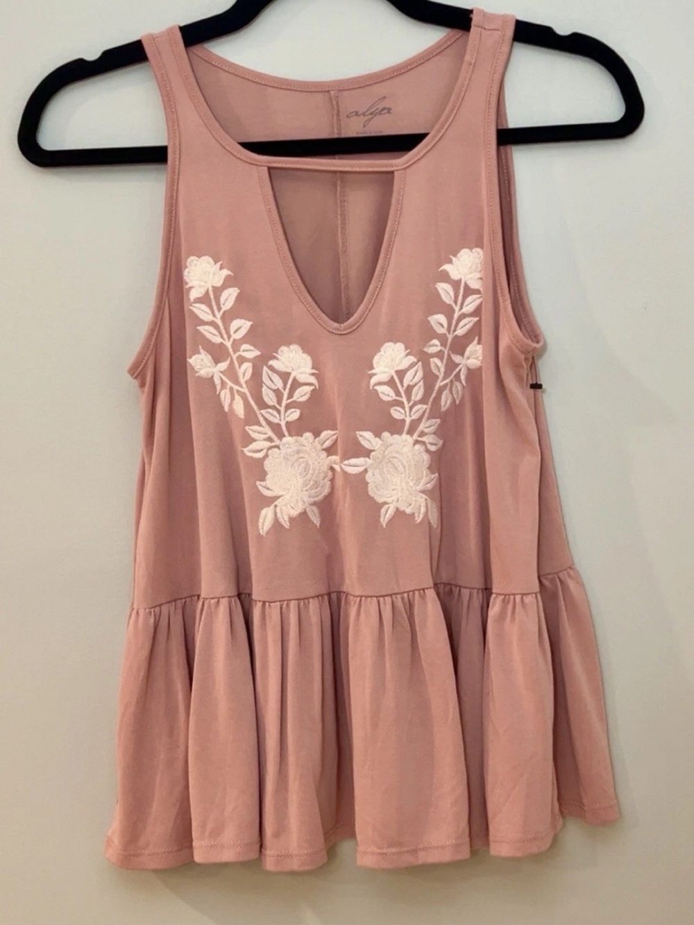 Alta Pink Embroidered Peplum Tank Top